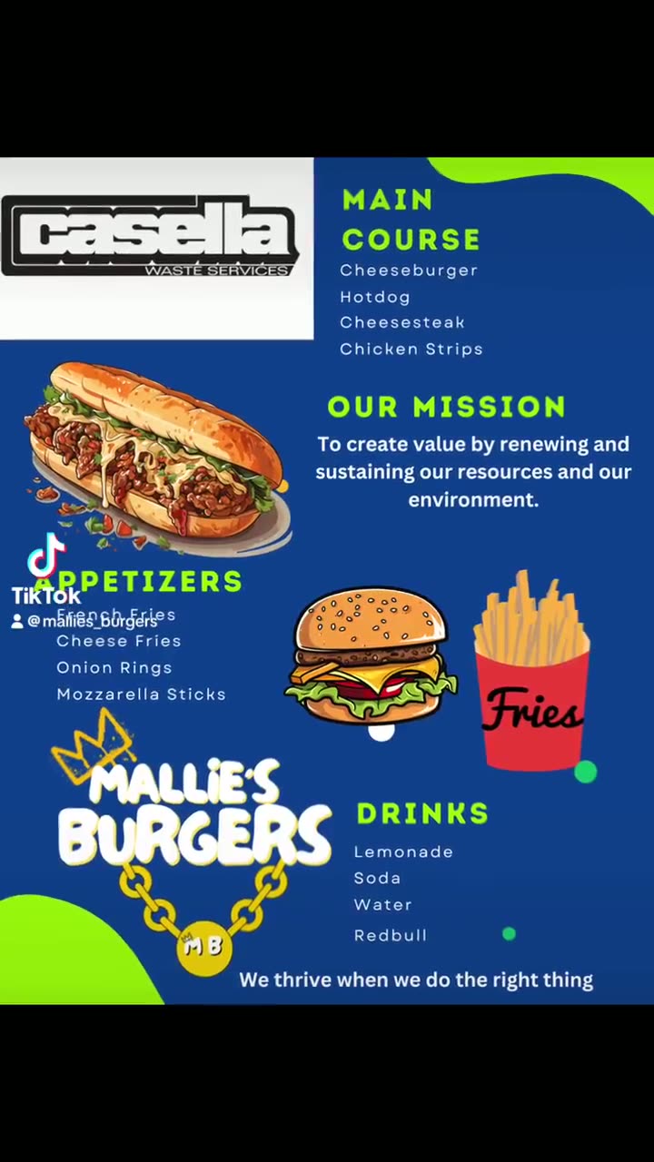 Corporate catering menu for Casella Waste Services
